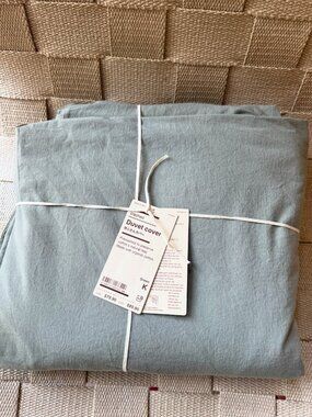 Muji Washed Cotton Duvet Cover Bedding Sheets - King NWT Sage Green